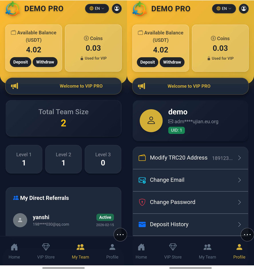 简繁英文三语挂机分红系统前台截图
