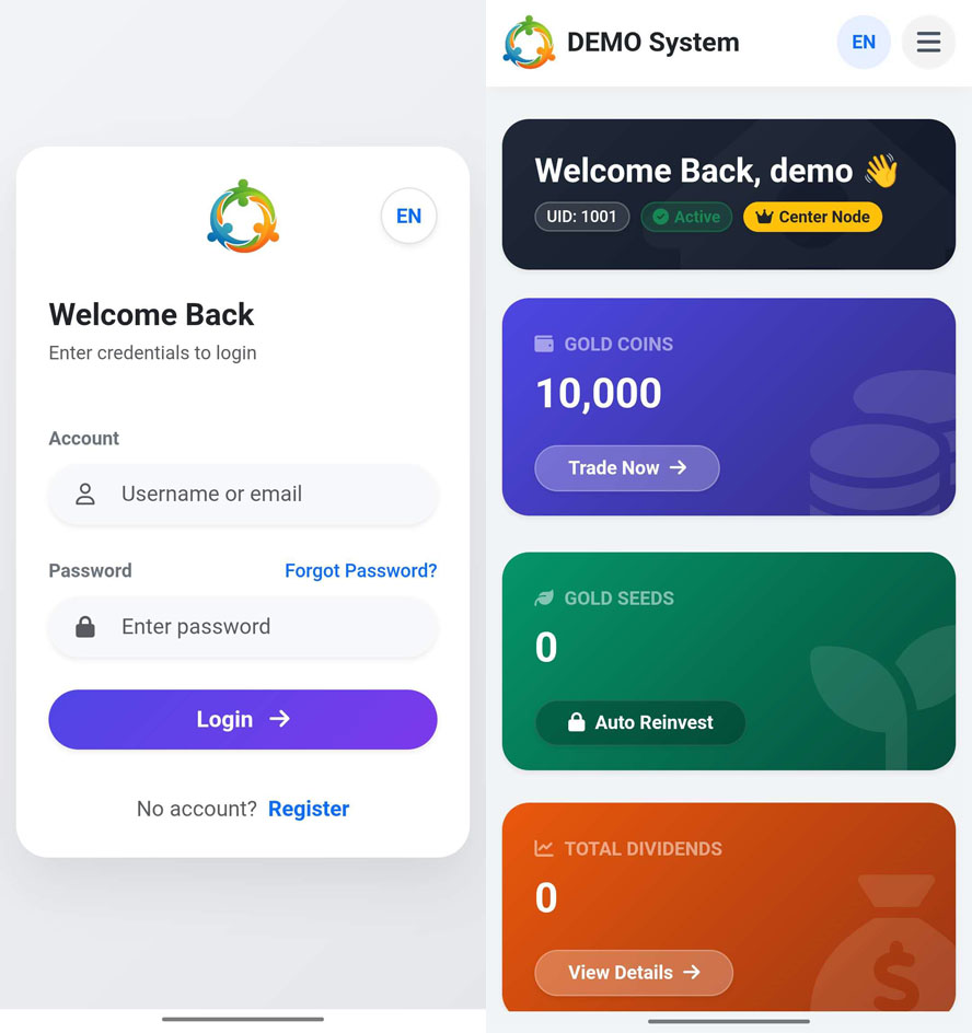 简繁英文三语资产增值复利系统前台截图