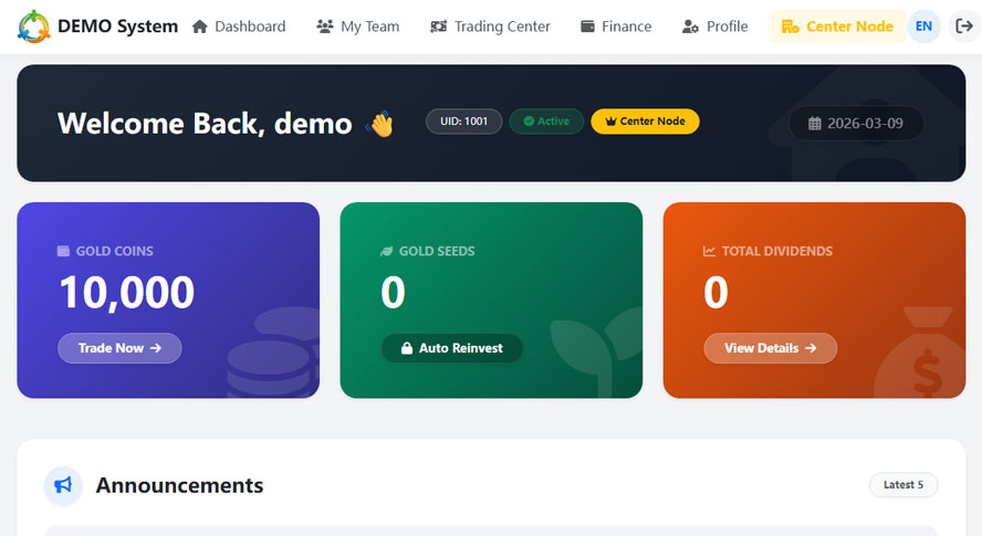 简繁英文三语资产增值复利系统PC端前台截图