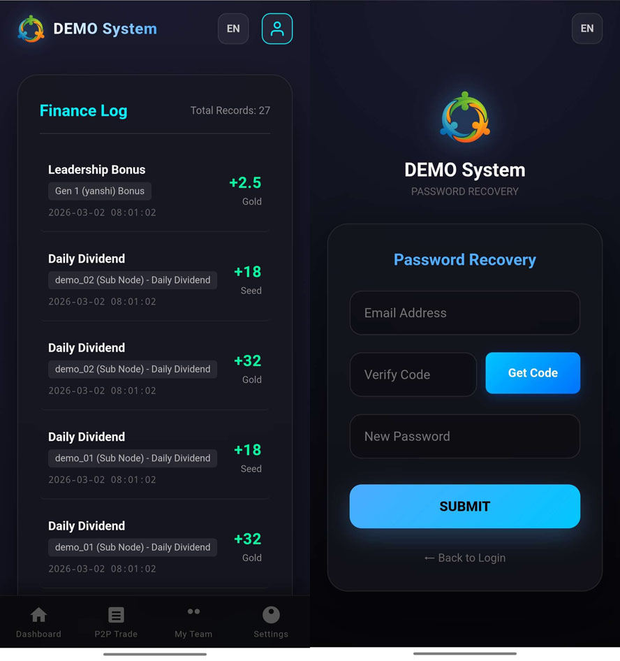 简繁英文三语极差复利投资分红系统前台截图