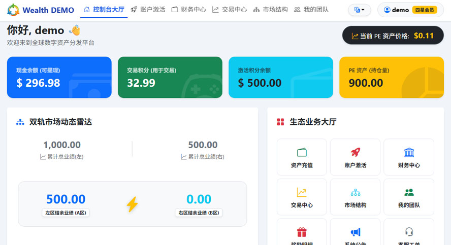 简繁英文三语双轨制电子股拆分系统PC端前台截图